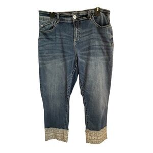 Inc. Blue Denim Crop Jeans with Lace Trim - 14